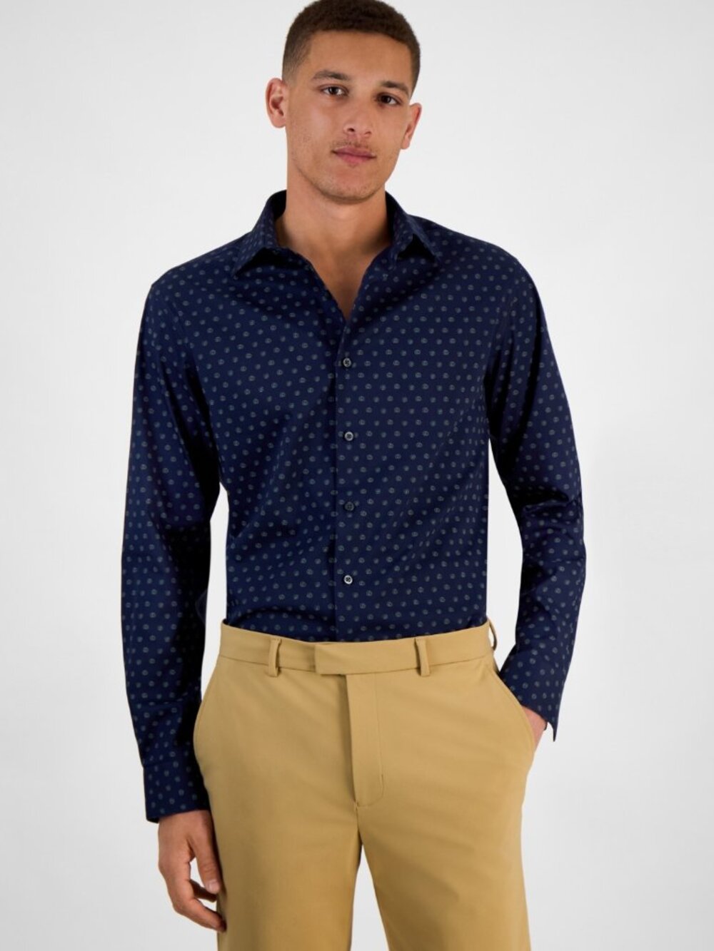 Alfani Men's Slim Fit Long Sleeve Button-Front Geo Print Dress Shirt, NWT